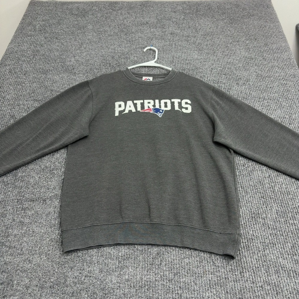 New England Patriots Majestic Sweatshirt Mens L Grey Cotton Blend Graphic Sporty